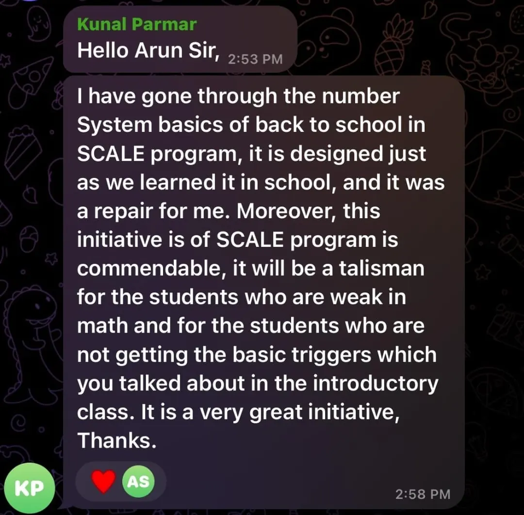Kunal Parmar reviewing the number system basics in the S.C.A.L.E. programme