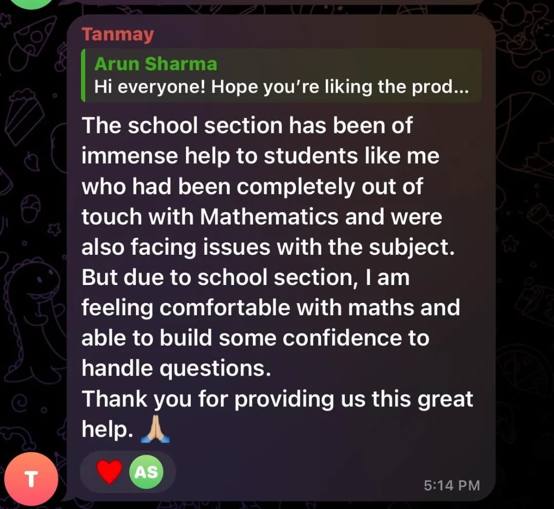 Tanmay reviewing how the school-level section rebuilt confidence in mathematics