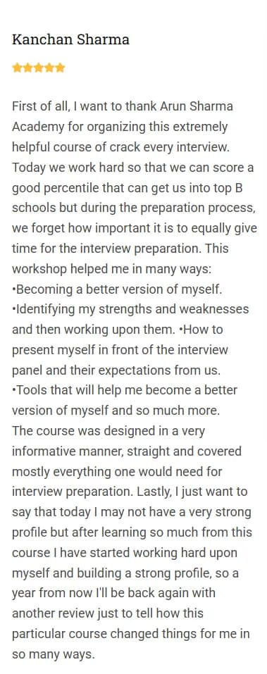 Kanchan Sharma reviews the profile-building and interview preparation course