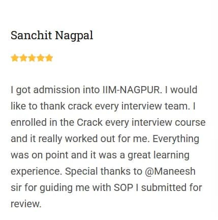 Sanchit Nagpal credits Crack Every Interview after gaining admission to IIM Nagpur