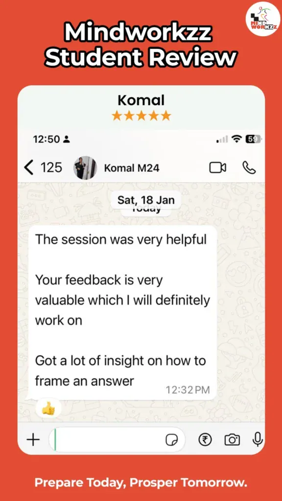 Komal reviewing personal feedback on how to frame interview answers