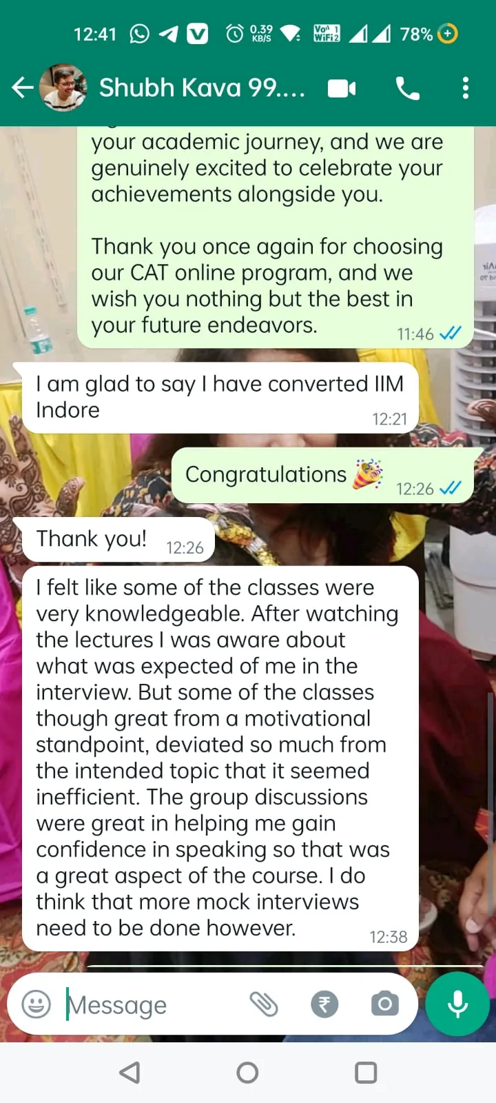 Student WhatsApp conversion and interview feedback