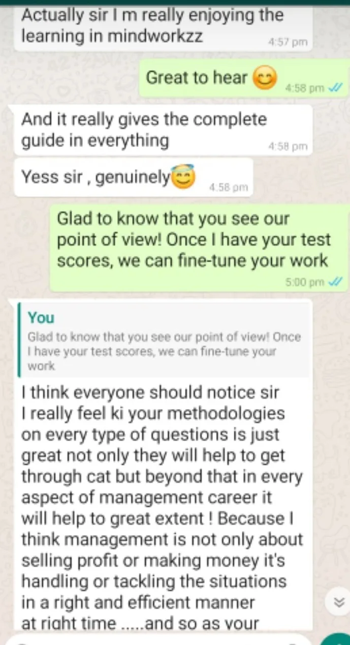 Student WhatsApp review of the learning methodology