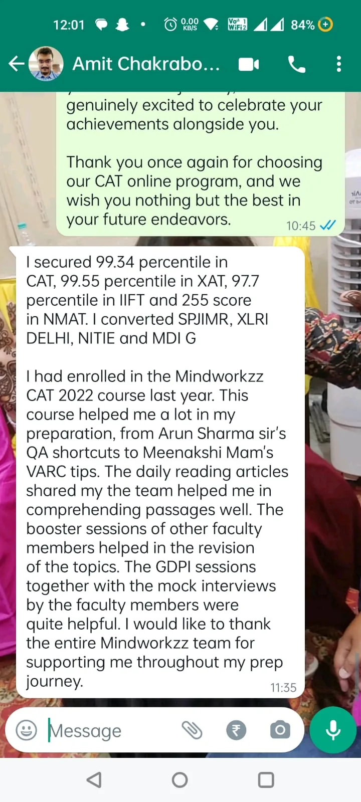 Student WhatsApp result and conversion message